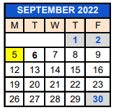 District School Academic Calendar for Invest North for September 2022