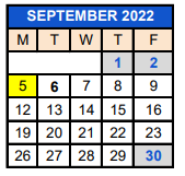 District School Academic Calendar for City West Academy Independent Study for September 2022