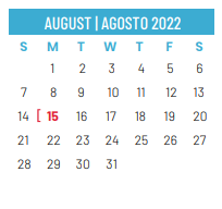 District School Academic Calendar for Secondary Reassign Ctr for August 2022