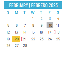 District School Academic Calendar for Wheeler Transitional And Development for February 2023