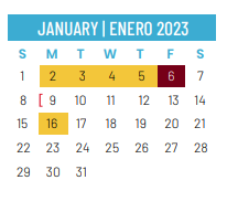 District School Academic Calendar for Travis Middle for January 2023