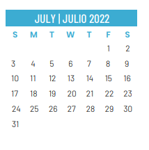 District School Academic Calendar for The Academy Of Irving Isd for July 2022
