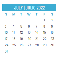 District School Academic Calendar for Schulze Elementary for July 2022