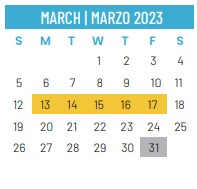 District School Academic Calendar for Wheeler Transitional And Development for March 2023