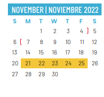 District School Academic Calendar for Elliott Elementary for November 2022