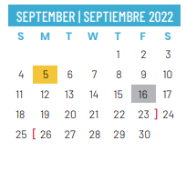 District School Academic Calendar for Schulze Elementary for September 2022