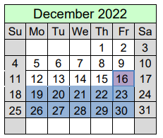 District School Academic Calendar for Regional Evening Alternative School for December 2022