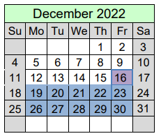 District School Academic Calendar for Bryant School for December 2022