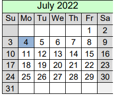 District School Academic Calendar for Maysville Elementary School for July 2022