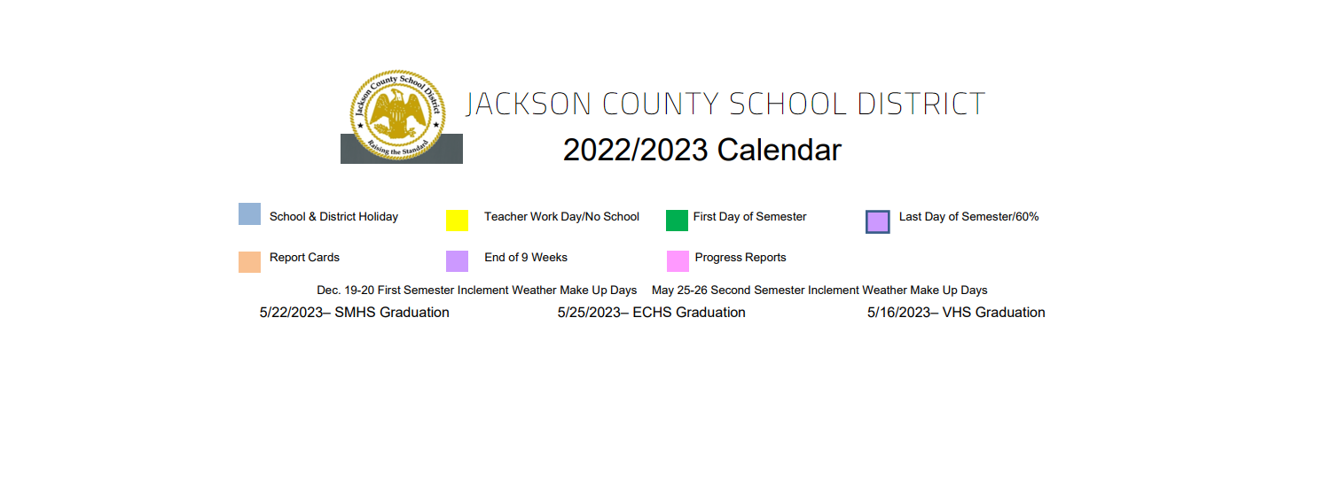 District School Academic Calendar Key for East Jackson Elementary School
