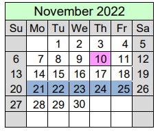 District School Academic Calendar for North Jackson High School for November 2022