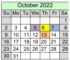 District School Academic Calendar for Pisgah High School for October 2022