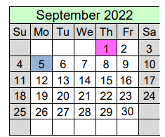 District School Academic Calendar for Dutton Elementary School for September 2022
