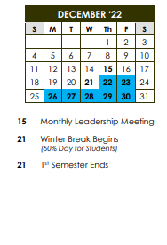District School Academic Calendar for Mc Leod Elementary School for December 2022