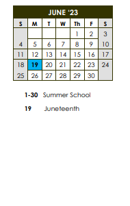District School Academic Calendar for Timberlawn Elementary School for June 2023