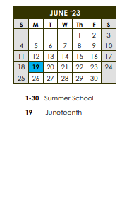 District School Academic Calendar for Isable Elementary School for June 2023