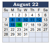 District School Academic Calendar for East Side Elementary for August 2022