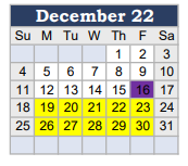 District School Academic Calendar for Compass Center for December 2022