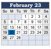District School Academic Calendar for Fred Douglass for February 2023