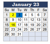 District School Academic Calendar for Joe Wright Elementary for January 2023