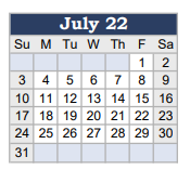 District School Academic Calendar for West Side Elementary for July 2022