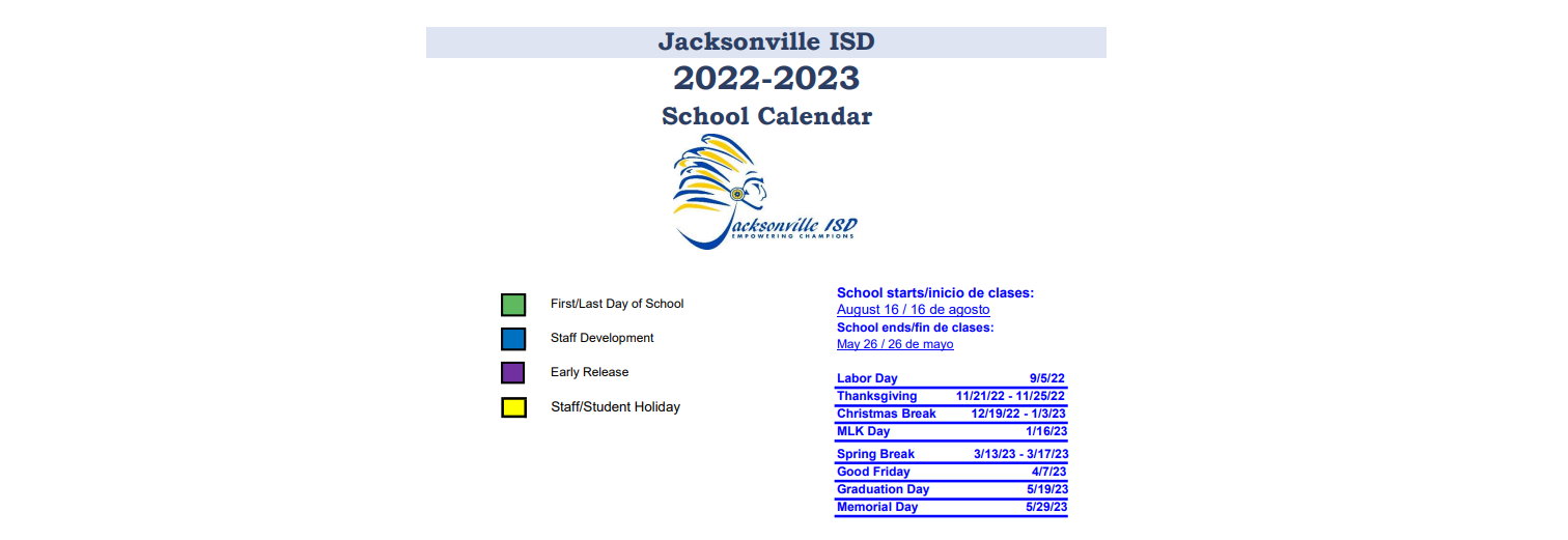 District School Academic Calendar Key for East Side Elementary
