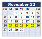 District School Academic Calendar for Jacksonville Middle for November 2022