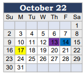 District School Academic Calendar for West Side Elementary for October 2022