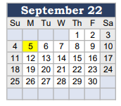 District School Academic Calendar for Joe Wright Elementary for September 2022