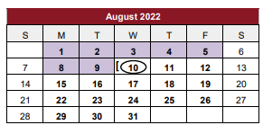 District School Academic Calendar for Jasper H S for August 2022