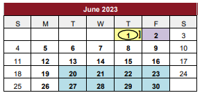 District School Academic Calendar for Jasper Junior High for June 2023