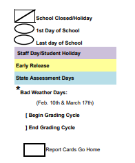 District School Academic Calendar Legend for Jasper Junior High