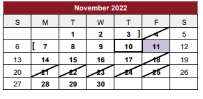 District School Academic Calendar for J H Rowe Intermediate for November 2022