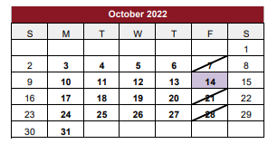 District School Academic Calendar for Stars (southeast Texas Academic Re for October 2022