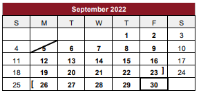 District School Academic Calendar for Jasper H S for September 2022