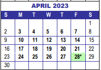 District School Academic Calendar for Interventions Transitional Programs for April 2023