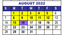 District School Academic Calendar for Woodrow Wilson Charter Academy for August 2022