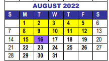District School Academic Calendar for Interventions Transitional Programs for August 2022