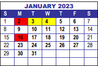 District School Academic Calendar for Interventions Transitional Programs for January 2023