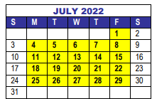 District School Academic Calendar for Interventions Transitional Programs for July 2022