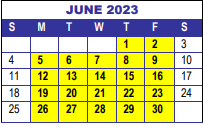 District School Academic Calendar for Interventions Transitional Programs for June 2023