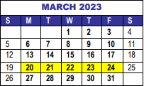 District School Academic Calendar for Interventions Transitional Programs for March 2023