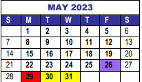 District School Academic Calendar for Interventions Transitional Programs for May 2023