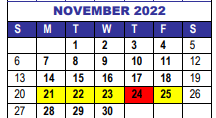 District School Academic Calendar for Woodrow Wilson Charter Academy for November 2022