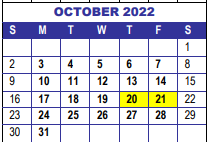 District School Academic Calendar for Interventions Transitional Programs for October 2022