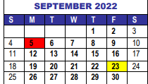 District School Academic Calendar for Interventions Transitional Programs for September 2022