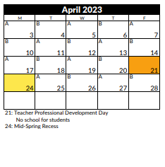 District School Academic Calendar for Brighton High for April 2023