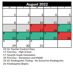 District School Academic Calendar for South Hills Middle for August 2022