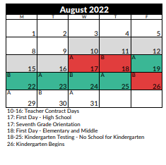 District School Academic Calendar for Sandy School for August 2022