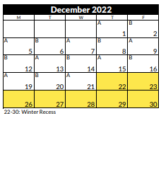 District School Academic Calendar for Hillcrest High for December 2022